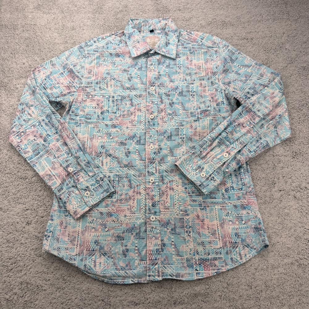 Rookies Jeans Shirt Mens Large Blue Purple Southwestern Geometric Mosaic Cowboy